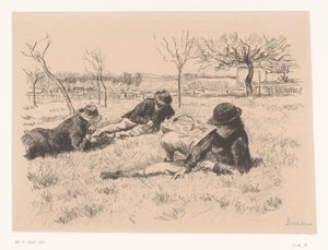 Tre uomini riposano in un prato da Maximilien Luce (signed by artist)