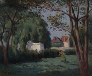 Scena di campagna con tre case e alberi da Maximilien Luce