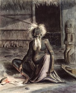 Vecchio di Tahiti seduto vicino a un Tiki, c.1841-48 da Maximilien Radiguet