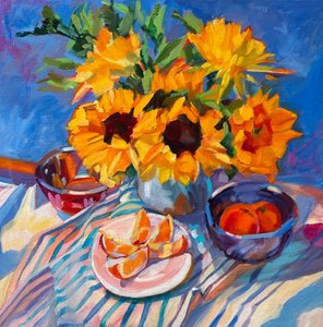 Girasoli dai colori vivaci e arance da Maxine Shore
