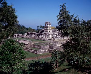 Civiltà precolombiana: vista del sito di Palenque in Chiapas. Periodo classico Maya