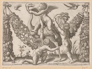 Tre putti e uno struzzo da Meester van de Dobbelsteen