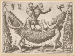 Putti che deridono una scimmia da Meester van de Dobbelsteen
