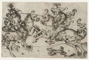 Combattimento tra due uomini selvaggi a cavallo