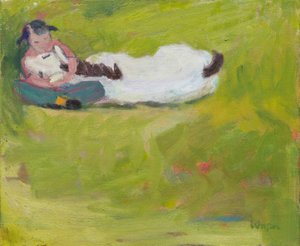 Un bambino accanto a un pony morto, 2016 (olio su tela)