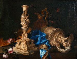 Natura morta con candelabro dei lavori di Ercole e due brocche da Meiffren Conte