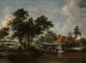 Il Mulino ad acqua con il grande tetto rosso da Meindert Hobbema