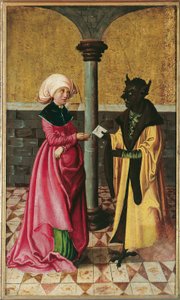 La consegna del falso messaggio da parte del diavolo (Leggenda dei Santi Cosma e Damiano) da Meister der Legendenszenen