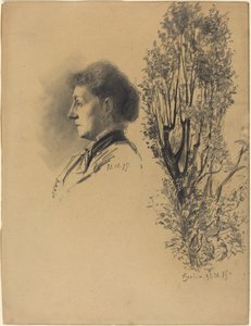 Una donna di profilo e un albero in fiore