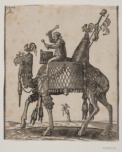Un dromedario magnificamente equipaggiato con un timpanista come cavaliere da Melchior Lorck