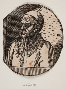 Busto di un uomo con barba e calotta; profilo 3/4 verso sinistra da Melchior Lorck