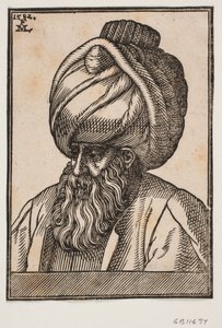 Busto di uomo con barba piena che indossa un turbante, profilo 3/4 verso sinistra da Melchior Lorck