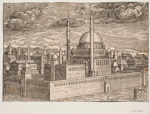 Moschea, con due minareti, vista da nord-ovest; dall