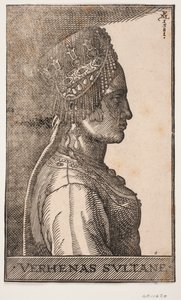 Ritratto della moglie di un sultano, profilo verso destra da Melchior Lorck