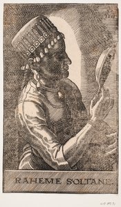 Ritratto della sultana, riflettente, profilo a destra: RAHEME SOLTANE da Melchior Lorck