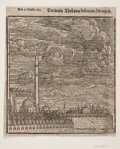 La moschea Süleymaniye, vista da nord-est. Metà destra da Melchior Lorck