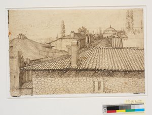 Vista sui tetti verso la Colonna di Arcadio a Costantinopoli