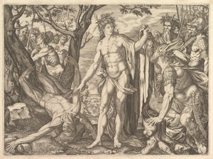 Apollo e Marsia e il giudizio di Mida: a destra Mida con le orecchie d