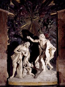 Scultura in marmo che raffigura il Battesimo di Cristo, Concattedrale di San Giovanni, La Valletta, Malta da Melchiorre Cafa