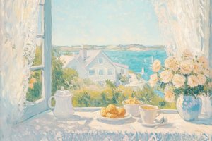 Vista sulla colazione mattutina in riva al mare da Melloi Art Prints