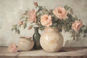 Natura morta con rose color pesca da Melloi Art Prints