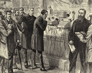Apertura della linea telefonica anglo-inglese. La prima conversazione telefonica da Londra a Parigi presso l