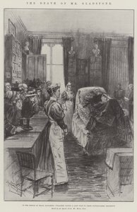La morte di Mr Gladstone, nel Tempio della Pace, Hawarden, i paesani rendono un ultimo omaggio al loro illustre vicino