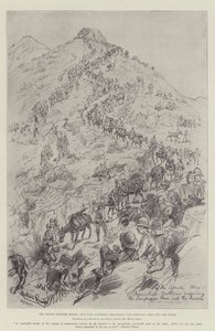 La rivolta della frontiera indiana, batterie di montagna che scendono il passo Sempagha nel Tirah da Melton Prior