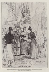 La visita reale a Trentham Hall, il Principe e la Principessa di Galles aprono il bazar vittoriano a Fenton da Melton Prior