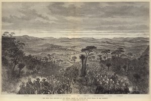 La guerra Zulu, avanzata delle truppe britanniche su Ulundi, il kraal del re in lontananza