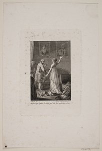 Illustrazione con dama e signore davanti a due ritratti da Meno Haas