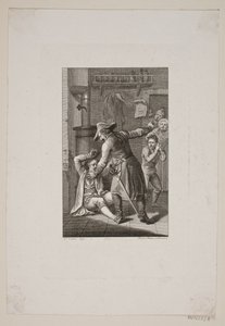 Illustrazione con persona in uniforme in lotta con un uomo sdraiato da Meno Haas