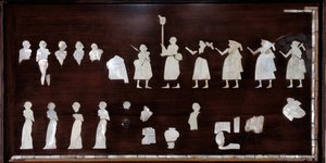 Mesopotamia: elementi musivi dello stendardo di Mari in bitume, conchiglia e pietra. Circa 3500 a.C. Dal tempio di Ishtar di Mari. Dim. 0,53x0,72 m. Parigi, museo del Louvre da Mesopotamian Mesopotamian