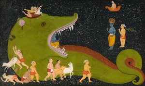 La vittoria di Krishna su Aghasura da Mewar School