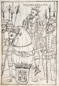 MS Hunter 242 f.249v Filippo II a cavallo, indossando l