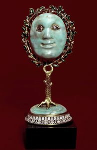 Arte messicana: maschera facciale in pasta di turchese con occhi di diamante