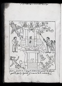 Ms Hunter 242 f.240v Francescani che bruciano templi, illustrazione da Historia de Tlaxcala di Diego Munoz Camargo
