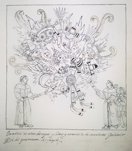 Frati Francescani Bruciano Libri e Vestiti Tradizionali, da Historia de Tlaxcala di Diego Munoz Camargo