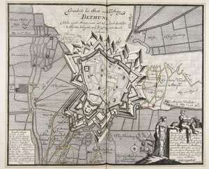 Pianta della città e della fortezza di Bethune, assediata dagli Alti Alleati dal 14 luglio 1710. Iul. dagli Alti Alleati e conquistata il 30 agosto. Aug. con accordo conquistato / Engineer Meyer ad vivum delineavit. da Meyer
