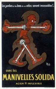 Pubblicità per pedivelle Velo in acciaio massiccio. Disegno di Mich (Michel Liebeaux)