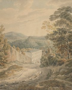 Paesaggio, vista verso un villaggio dominato da una grande casa di pietra a tre piani da Michael Angelo Rooker