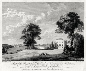 Sede del Diritto Onorevole il Conte di Harcourt a Nuneham, con una vista distante di Oxford, 1775 da Michael Angelo Rooker