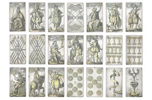 (dettaglio) di un set estremamente raro di 52 carte da gioco incise nei quattro semi italiani, Augusta da Michael Froemmer