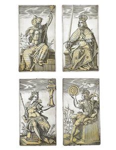Dettaglio di un set estremamente raro di 52 carte da gioco incise nei quattro semi italiani, Augusta da Michael Froemmer