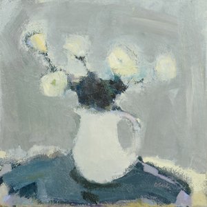 Piano del tavolo con fiori, 2016 (olio su lino)