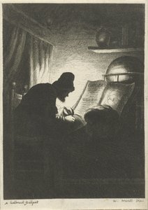 Uomo che scrive alla luce di una candela