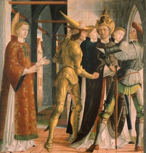 Papa Sisto II si congeda da San Lorenzo, circa 1465 da Michael Pacher