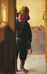 Il figlio di un pescatore che guarda attraverso una porta. da Michael Peter Ancher