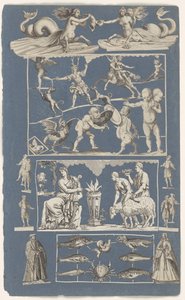 Collage di ritagli incollati su foglio di album di carta blu da Michael Snijders (attributed to)