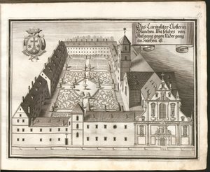 Tedesco: Il monastero delle Carmelitane a Monaco di Baviera, visto da nord verso est